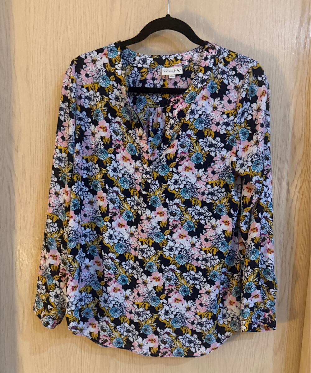 Maison Jules Floral Split Neck Blouse Women’s Medium